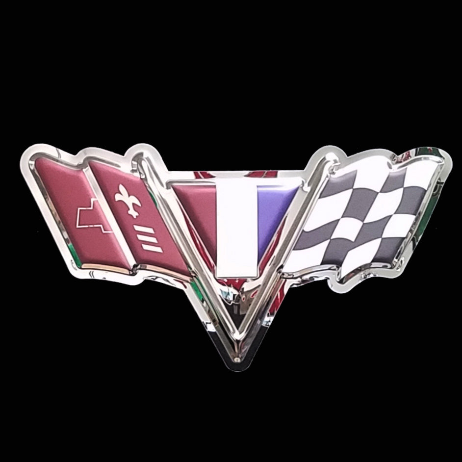 CHEVROLET CAMARO CROSS FLAGS EMBOSSED CHROME SIGN 23