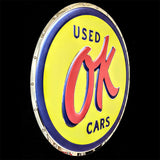 CHEVROLET OK USED CARS EMBOSSED CHROME GARAGE SIGN 22"  (USA ORDERS ONLY)