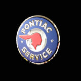 PONTIAC SERVICE 1940'S EMBOSSED CHROME METAL GARAGE SIGN (22" ROUND)  (USA ORDERS ONLY)