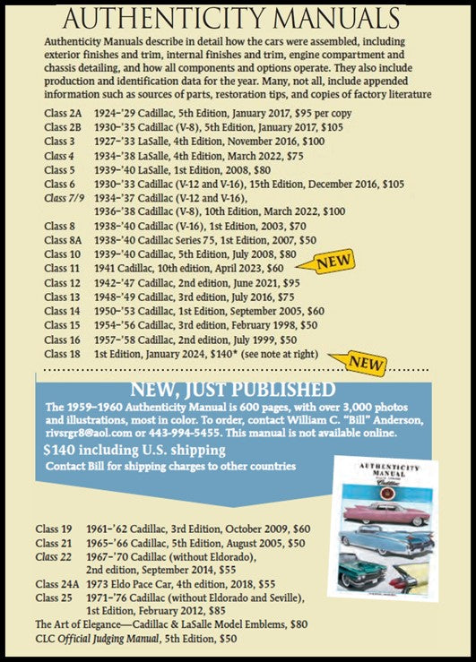 CADILLAC AND LASALLE AUTHENTICITY MANUALS (BOOK COLLECTION)