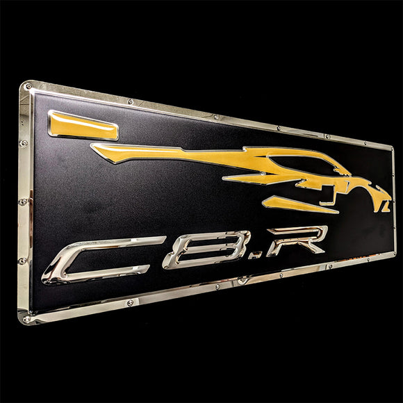 CHEVROLET CORVETTE C8-R EMBOSSED CHROME GARAGE SIGN 35