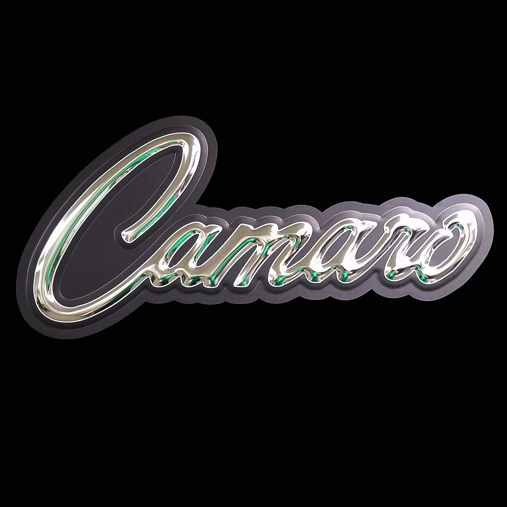 CHEVROLET CAMARO SCRIPT EMBOSSED CHROME GARAGE SIGN 22