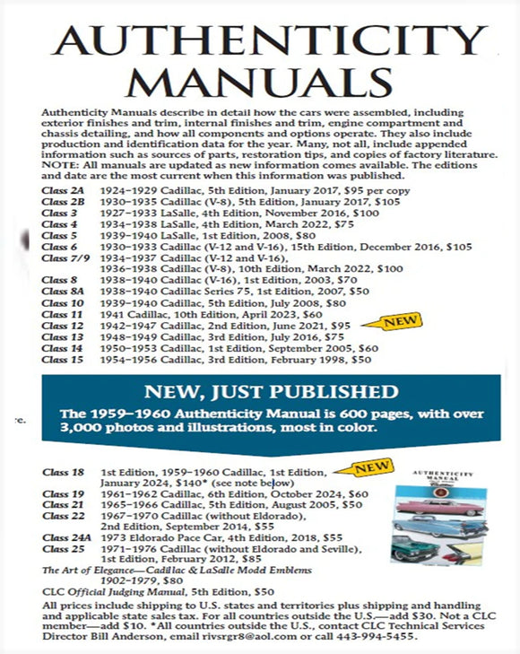 CADILLAC AND LASALLE AUTHENTICITY MANUALS (BOOK COLLECTION)