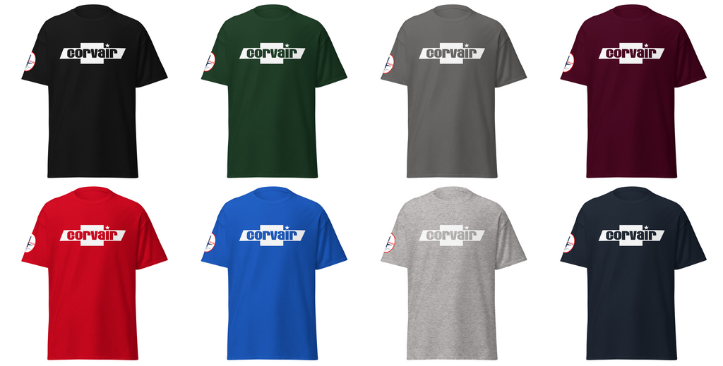 Chevrolet Corvair Advertising emblem T-shirt (WITH Corsa sleeve emblem)