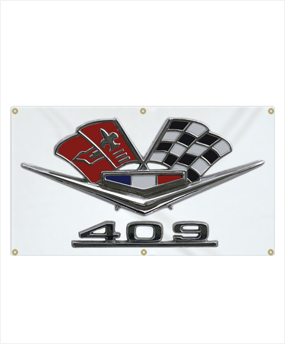 Chevy 409 Cross Flags Garage Banner
