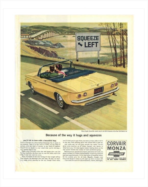 1964 CPF Chevrolet Corvair Convertible Squeeze Left GM ad Banner or Metal sign