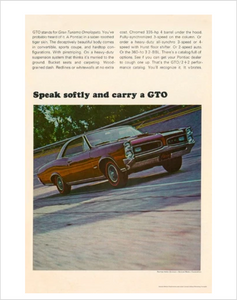 1966 GTO Speak Softly GM ad Banner or Metal sign