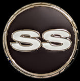 CHEVROLET SS BADGE EMBOSSED CHROME SIGN 22"  (USA ORDERS ONLY)