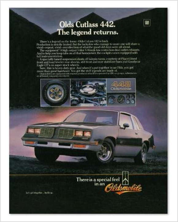 1983 Oldsmobile 442 The Legend Returns GM ad Banner or Metal sign