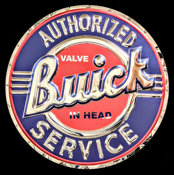 BUICK AUTHORIZED SERVICE EMBOSSED CHROME METAL GARAGE SIGN (USA ORDERS ONLY)