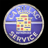 CADILLAC 1940's SERVICE ROUND EMBOSSED CHROME WALL DECOR 22" DIAMETER SIGN  (USA ORDERS ONLY)