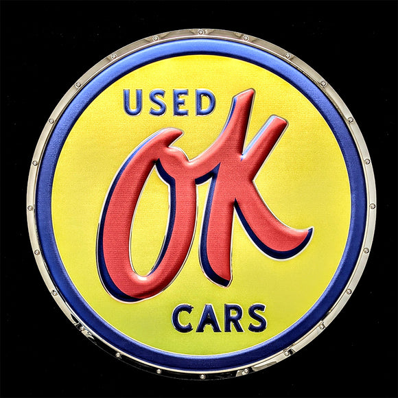 CHEVROLET OK USED CARS EMBOSSED CHROME GARAGE SIGN 22