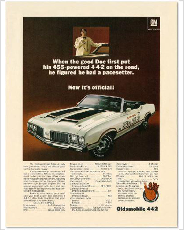 1970 Oldsmobile 442 Pace Car Convertible GM ad Banner or Metal sign