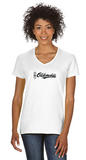 Oldsmobile Script Ladies Short sleeve V-neck Gildan T-shirt