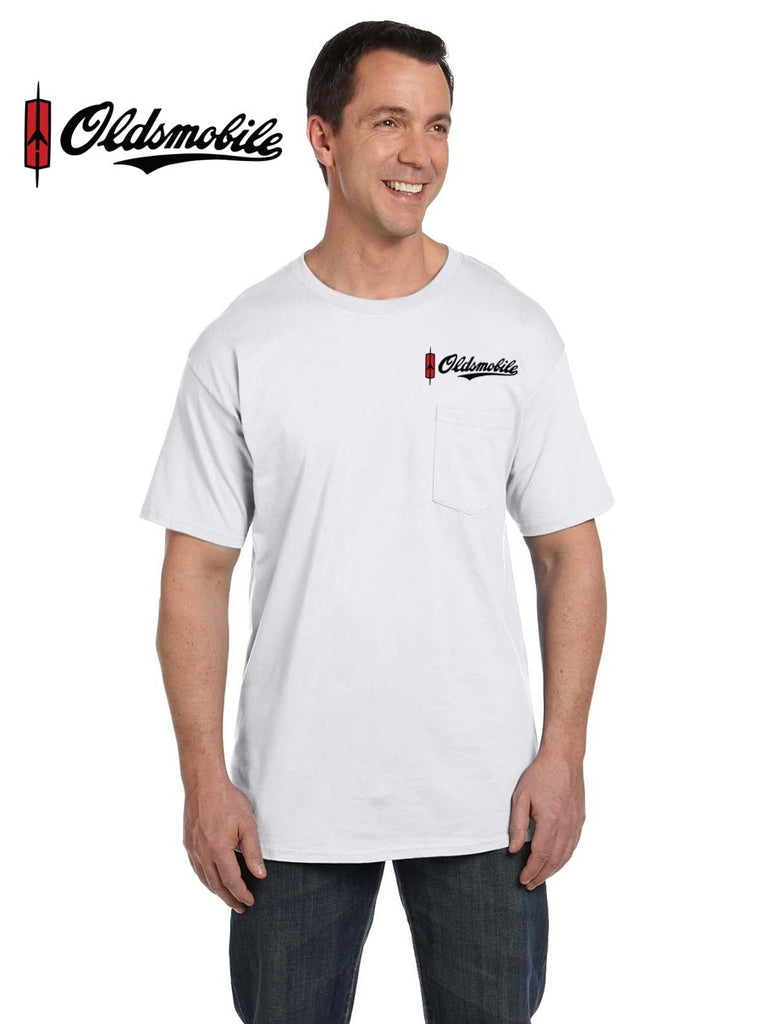 Oldsmobile Script Pocket T-shirt (embroidered logo on front)