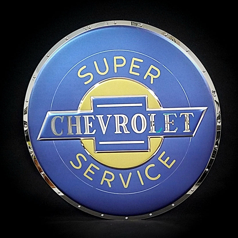 CHEVROLET SUPER SERVICE EMBOSSED CHROME GARAGE SIGN 22