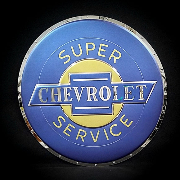 CHEVROLET SUPER SERVICE EMBOSSED CHROME GARAGE SIGN 22