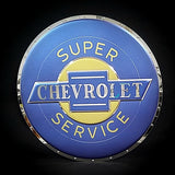 CHEVROLET SUPER SERVICE EMBOSSED CHROME GARAGE SIGN 22"  (USA ORDERS ONLY)