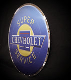 CHEVROLET SUPER SERVICE EMBOSSED CHROME GARAGE SIGN 22"  (USA ORDERS ONLY)